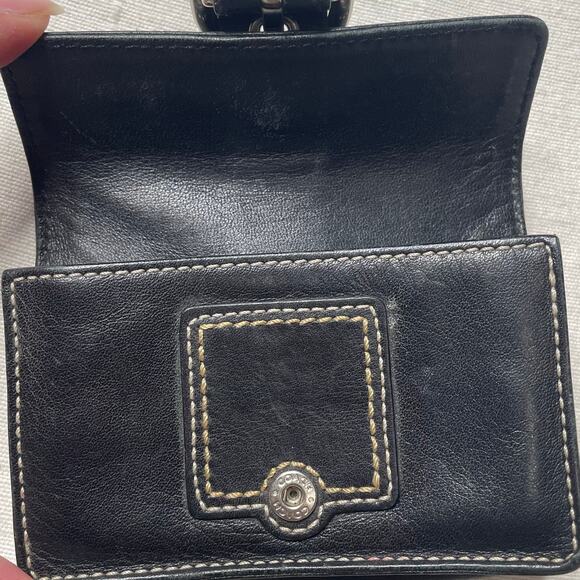 Coach Mini Black Leather Silver Buckle Card Case Wallet - Picture 6 of 8